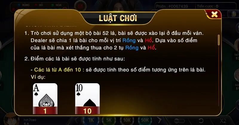 Luật chơi cơ bản của Rồng Hổ Go88